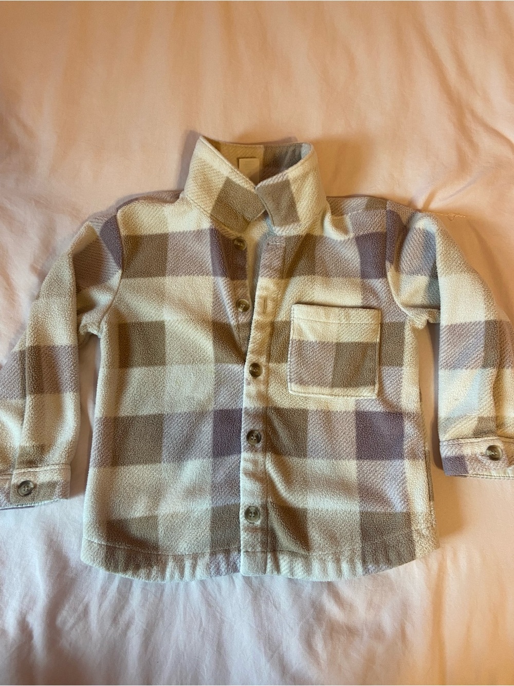 H&M Cream and Gray Plaid Button-Down Shirt Jacket